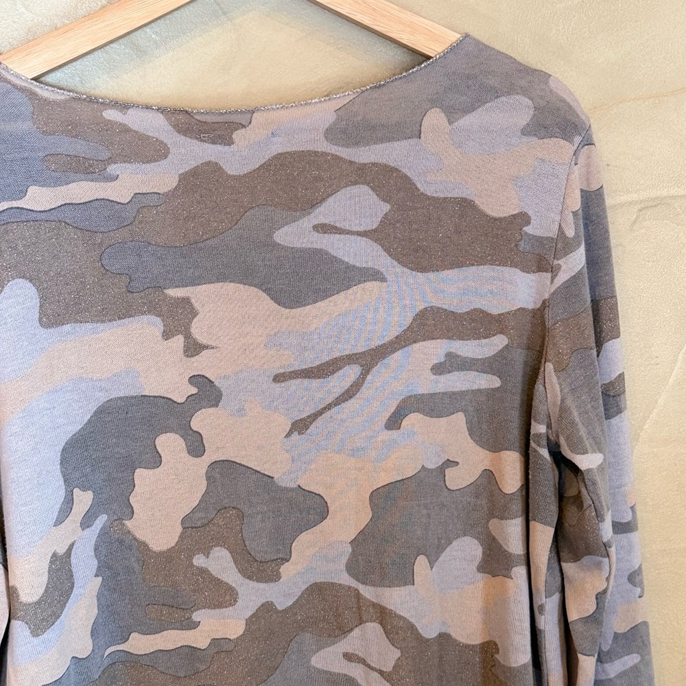Made in Italy Neutral Camo Shimmer Knit Top Medium Y2K - Picture 7 of 10